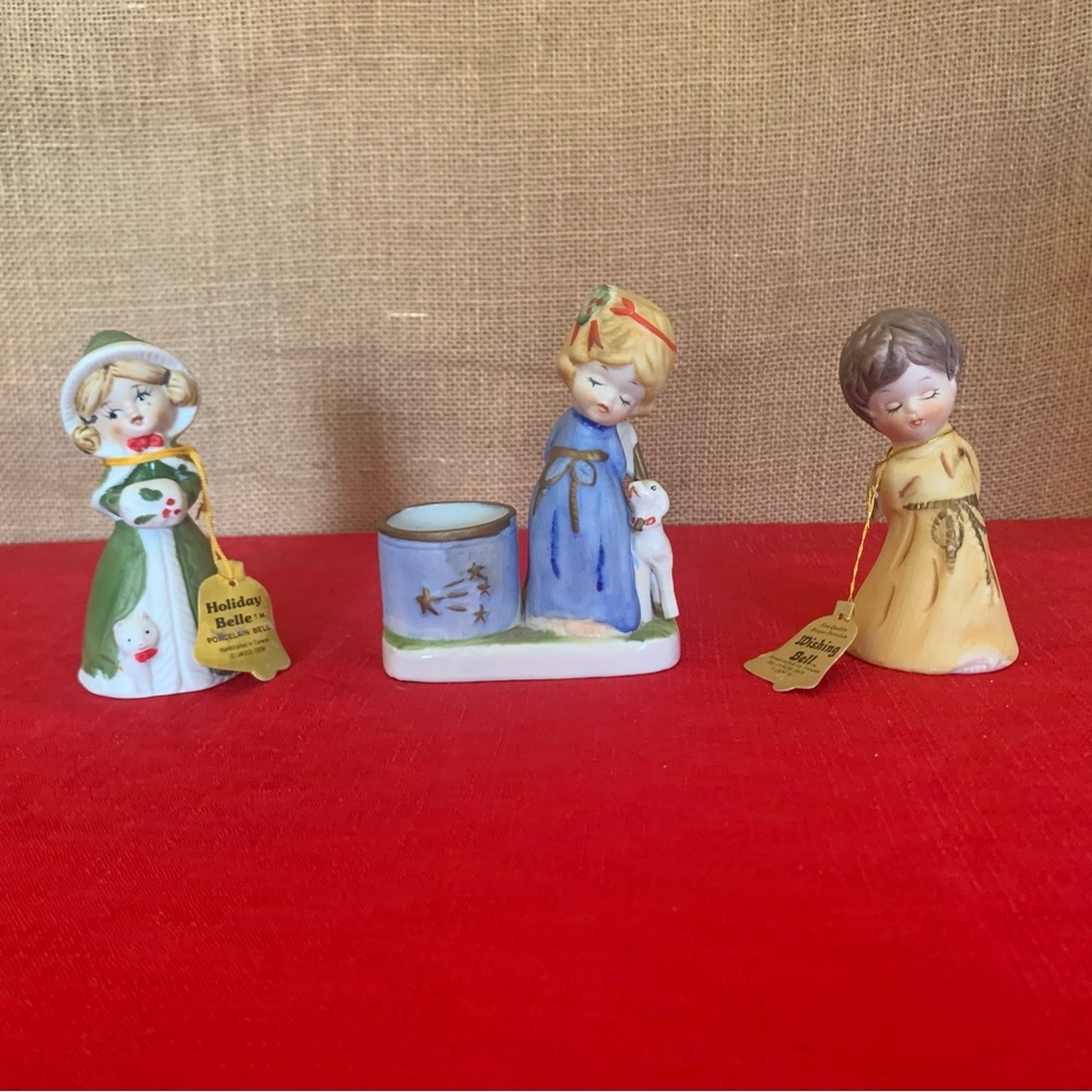 Jasco Merri Bells Figurines Bisque Porcelain Vintage Collectible Lot/3 1978